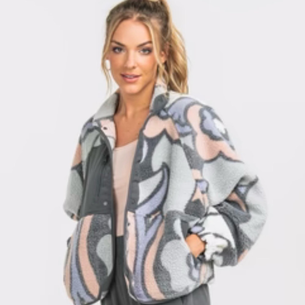Southern Shirt Retro Snap Gray and Pink Women's Fleece Jacket